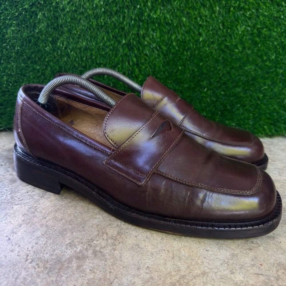 Vintage 90s Kenneth Cole Made in Italy Square Toe Penny Loafers Brown 10
